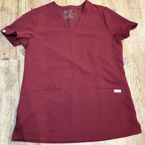 Figs Women's Burgundy V-Neck Top with Pockets